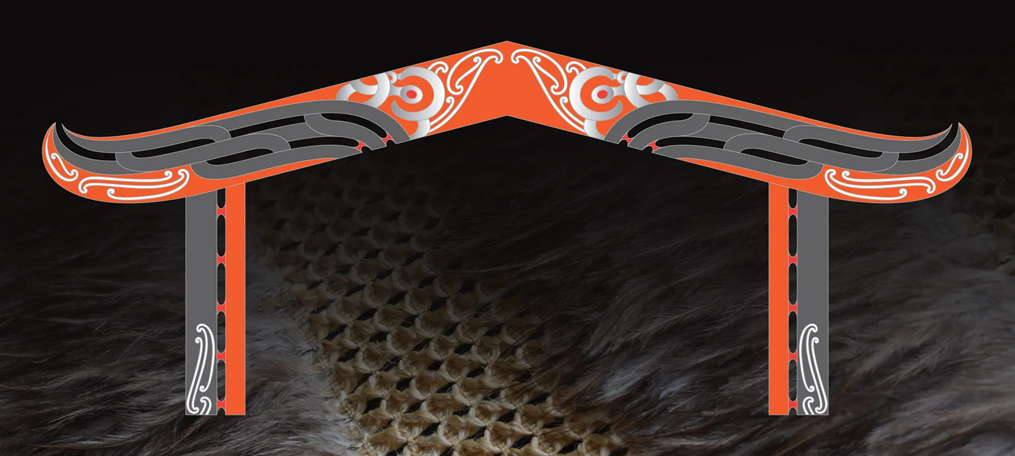 The Kāuru waharoa resting on a korowai