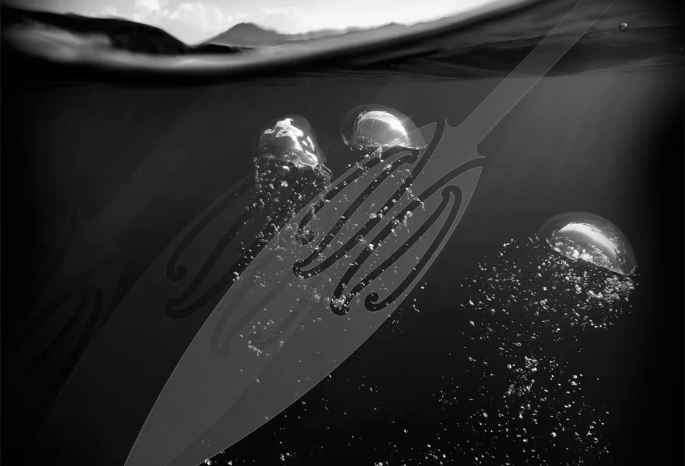 Kōwhaiwhai pattern beneath the surface of water